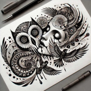 expressive-face – tattoo design ideas free ai generated – neotraditional-textured-shading – for-nape – Gallery: faces-inkby-ai