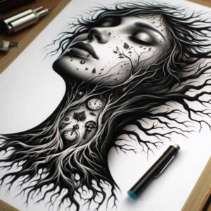 expressive-face – tattoo design ideas free ai generated – surrealism-dream-motifs – for-hand – Gallery: faces-inkby-ai
