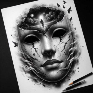 expressive-visage – tattoo design ideas free ai generated – realism-smooth-gradients – for-scapula – Gallery: faces-inkby-ai