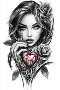 expressive-visage – tattoo design ideas free ai generated – surrealism-altered-reality – for-chest – Gallery: faces-inkby-ai