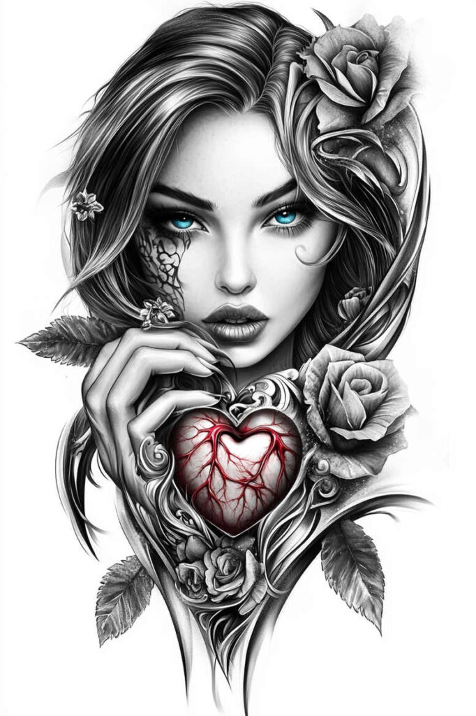 expressive-visage – tattoo design ideas free ai generated – surrealism-altered-reality – for-chest – Gallery: faces-inkby-ai