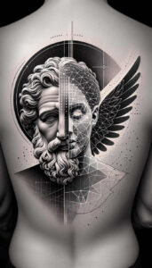 expressive-visage – tattoo design ideas free ai generated – surrealism-phantasm – for-sternum – Gallery: faces-inkby-ai