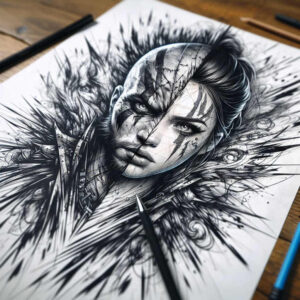 face-and-eyes – tattoo design ideas free ai generated – realism-highlighted-contrast – for-sternum – Gallery: faces-inkby-ai
