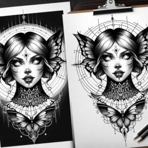 face-and-eyes – tattoo design ideas free ai generated – realism-tactile-shading – for-fingers – Gallery: faces-inkby-ai