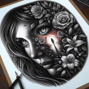 face-and-eyes – tattoo design ideas free ai generated – surrealism-metaphysical – for-heel – Gallery: faces-inkby-ai