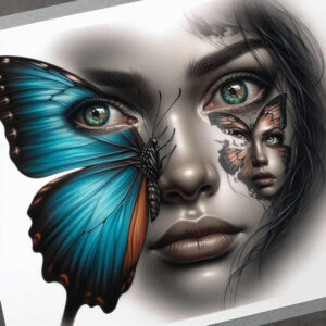 face-and-eyes – tattoo design ideas free ai generated – surrealism-vibrant-contrasts – for-biceps – Gallery: faces-inkby-ai