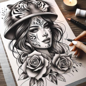 face – tattoo design ideas free ai generated – realism-contrast-play – for-calf – Gallery: faces-inkby-ai