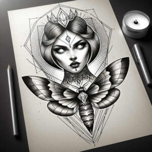 face-with-eyes – tattoo design ideas free ai generated – neotraditional-bold-highlights – for-knee – Gallery: faces-inkby-ai