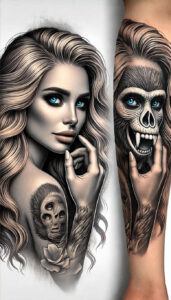 face-with-eyes – tattoo design ideas free ai generated – surrealism-subconscious-themes – for-foot – Gallery: faces-inkby-ai