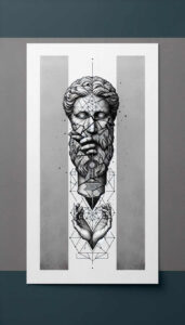 face-with-halo – tattoo design ideas free ai generated – neotraditional-clean-fill – for-calf – Gallery: faces-inkby-ai