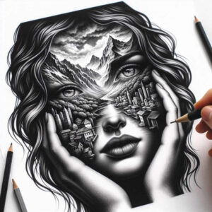 face-with-halo – tattoo design ideas free ai generated – neotraditional-enhanced-shading – for-neck – Gallery: faces-inkby-ai
