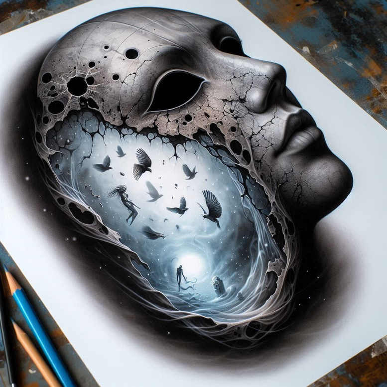 face-with-halo – tattoo design ideas free ai generated – neotraditional-solid-blacks – for-hip – Gallery: faces-inkby-ai
