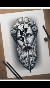 face-with-halo – tattoo design ideas free ai generated – realism-glass-effect – for-shoulder – Gallery: faces-inkby-ai