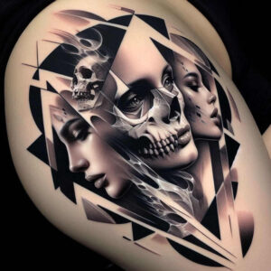 face-with-light-effects – tattoo design ideas free ai generated – neotraditional-dynamic-color – for-lower-chest – Gallery: faces-inkby-ai