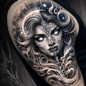 face-with-light-effects – tattoo design ideas free ai generated – realism-minimal-grain – for-temple – Gallery: faces-inkby-ai