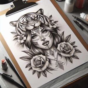 face-with-lips – tattoo design ideas free ai generated – neotraditional-fine-detail – for-foot – Gallery: faces-inkby-ai