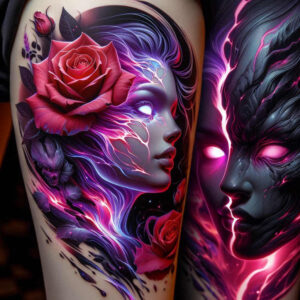 face-with-lips – tattoo design ideas free ai generated – realism-dimensional-ink – for-full-back – Gallery: faces-inkby-ai