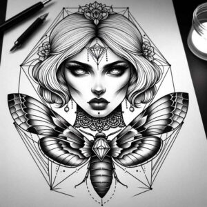 face-with-lips – tattoo design ideas free ai generated – realism-soft-focus – for-collarbone – Gallery: faces-inkby-ai