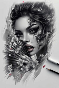 face-with-lips – tattoo design ideas free ai generated – surrealism-hyperreal – for-shoulder-blade – Gallery: faces-inkby-ai