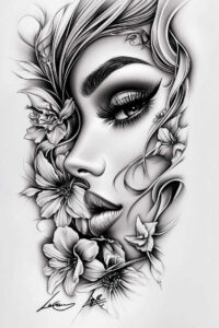 face-with-lips – tattoo design ideas free ai generated – surrealism-translucent-layers – for-chest – Gallery: faces-inkby-ai