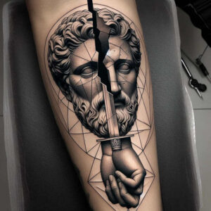 face-with-nose – tattoo design ideas free ai generated – neotraditional-bold-outline – for-spine – Gallery: faces-inkby-ai