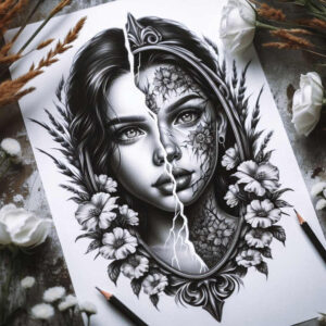 face-with-nose – tattoo design ideas free ai generated – surrealism-ethereal – for-fingers – Gallery: faces-inkby-ai
