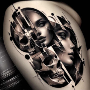 face-with-nose – tattoo design ideas free ai generated – surrealism-unreal – for-upper-arm – Gallery: faces-inkby-ai