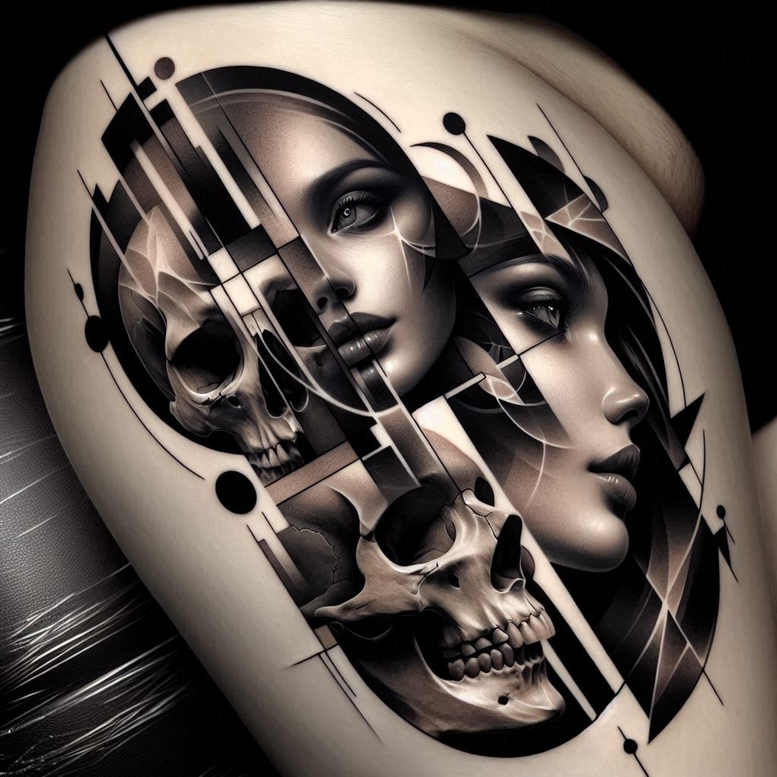face-with-nose – tattoo design ideas free ai generated – surrealism-unreal – for-upper-arm – Gallery: faces-inkby-ai