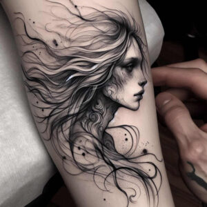 faces – tattoo design ideas free ai generated – neotraditional-clean-fill – for-lower-thigh – Gallery: faces-inkby-ai