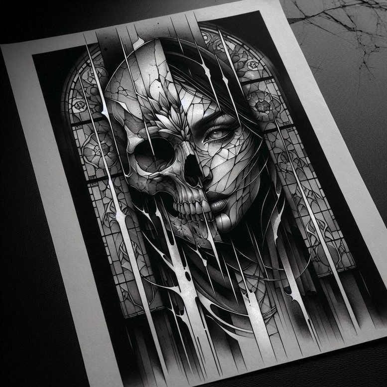 faces – tattoo design ideas free ai generated – neotraditional-layered-shading – for-sternum – Gallery: faces-inkby-ai