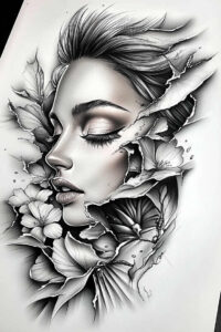 faces – tattoo design ideas free ai generated – neotraditional-refined-lines – for-back-shoulder – Gallery: faces-inkby-ai