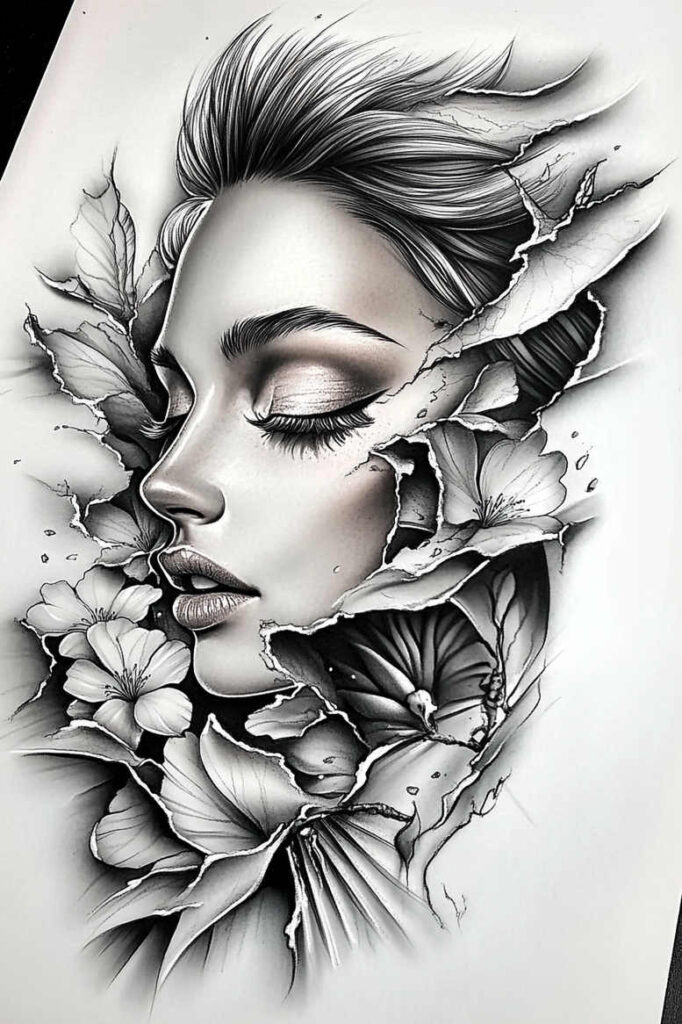 faces – tattoo design ideas free ai generated – neotraditional-refined-lines – for-back-shoulder – Gallery: faces-inkby-ai