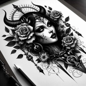 faces – tattoo design ideas free ai generated – surrealism-distorted-reality – for-ribs – Gallery: faces-inkby-ai