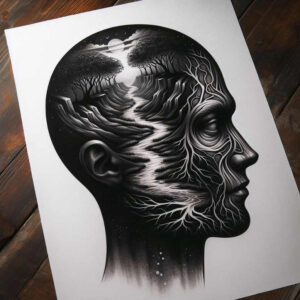 faces – tattoo design ideas free ai generated – surrealism-enigmatic-light – for-back-of-neck – Gallery: faces-inkby-ai