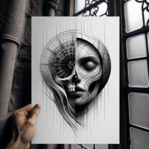 feathered-face – tattoo design ideas free ai generated – neotraditional-artistic-shading – for-behind-ear – Gallery: faces-inkby-ai