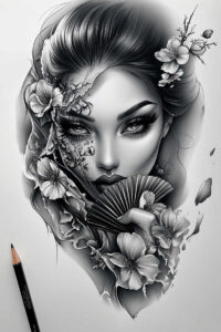 feathered-face – tattoo design ideas free ai generated – neotraditional-bold-highlights – for-back-of-neck – Gallery: faces-inkby-ai