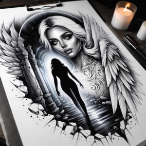 feathered-face – tattoo design ideas free ai generated – neotraditional-textured-fills – for-abdomen – Gallery: faces-inkby-ai