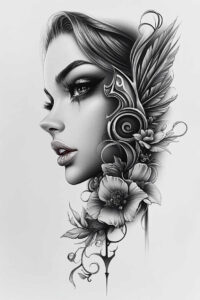 feathered-face – tattoo design ideas free ai generated – realism-color-precision – for-temple – Gallery: faces-inkby-ai
