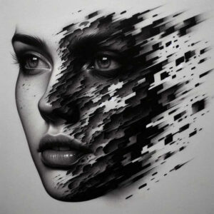 feathered-face – tattoo design ideas free ai generated – realism-focal-blur – for-collarbone – Gallery: faces-inkby-ai