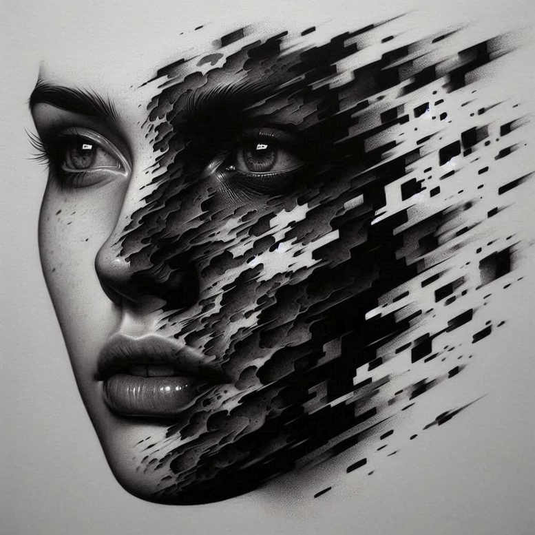 feathered-face – tattoo design ideas free ai generated – realism-focal-blur – for-collarbone – Gallery: faces-inkby-ai