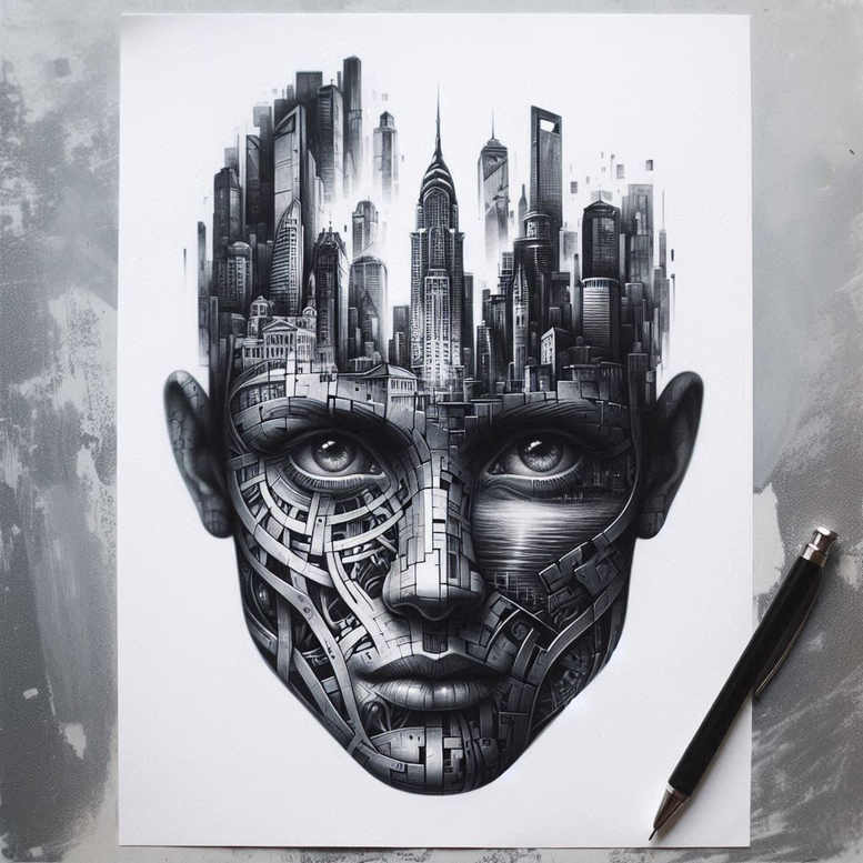 feathered-face – tattoo design ideas free ai generated – surrealism-metamorphosis – for-hip – Gallery: faces-inkby-ai