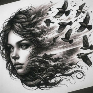 female-face – tattoo design ideas free ai generated – neotraditional-artful-color – for-back – Gallery: faces-inkby-ai