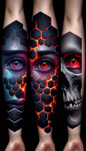 female-face – tattoo design ideas free ai generated – surrealism-imperfect-symmetry – for-upper-back – Gallery: faces-inkby-ai