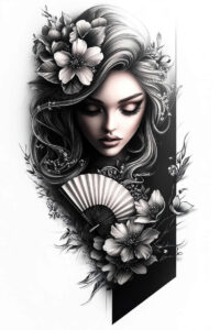 female-face – tattoo design ideas free ai generated – surrealism-phantasmagoric – for-back – Gallery: faces-inkby-ai