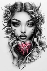 floral-face – tattoo design ideas free ai generated – realism-crisp-detail – for-lower-leg – Gallery: faces-inkby-ai