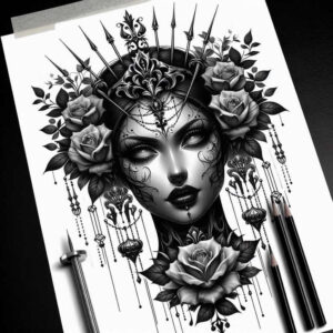 floral-face – tattoo design ideas free ai generated – realism-real-life-shading – for-forearm – Gallery: faces-inkby-ai