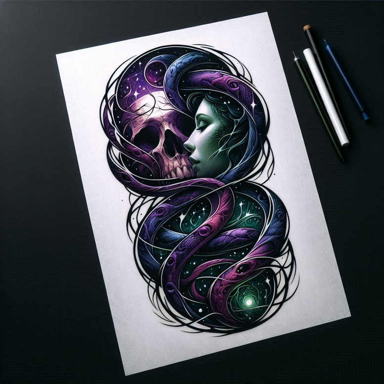 floral-face – tattoo design ideas free ai generated – surrealism-displaced-objects – for-hip – Gallery: faces-inkby-ai