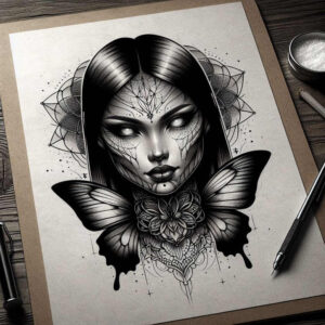 floral-face – tattoo design ideas free ai generated – surrealism-melting-forms – for-neck – Gallery: faces-inkby-ai
