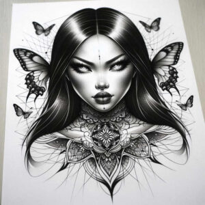 floral-face – tattoo design ideas free ai generated – surrealism-phantom-shadows – for-behind-ear – Gallery: faces-inkby-ai