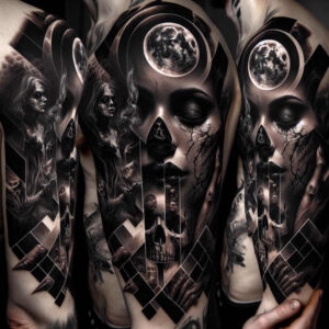 for-women – tattoo design ideas free ai generated – neotraditional-artistic-contrast – for-outer-arm – Gallery: faces-inkby-ai